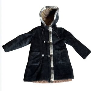 Vintage Growing Girl by Sears Roebuck black fleece hooded coat Size 8